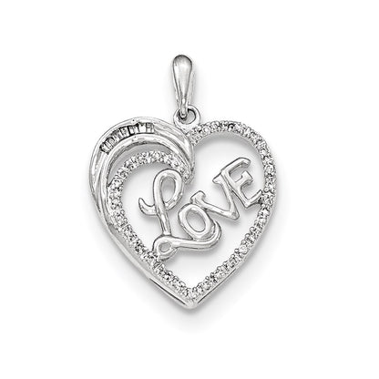 14k White Gold Diamond Heart W/ LOVE Pendant