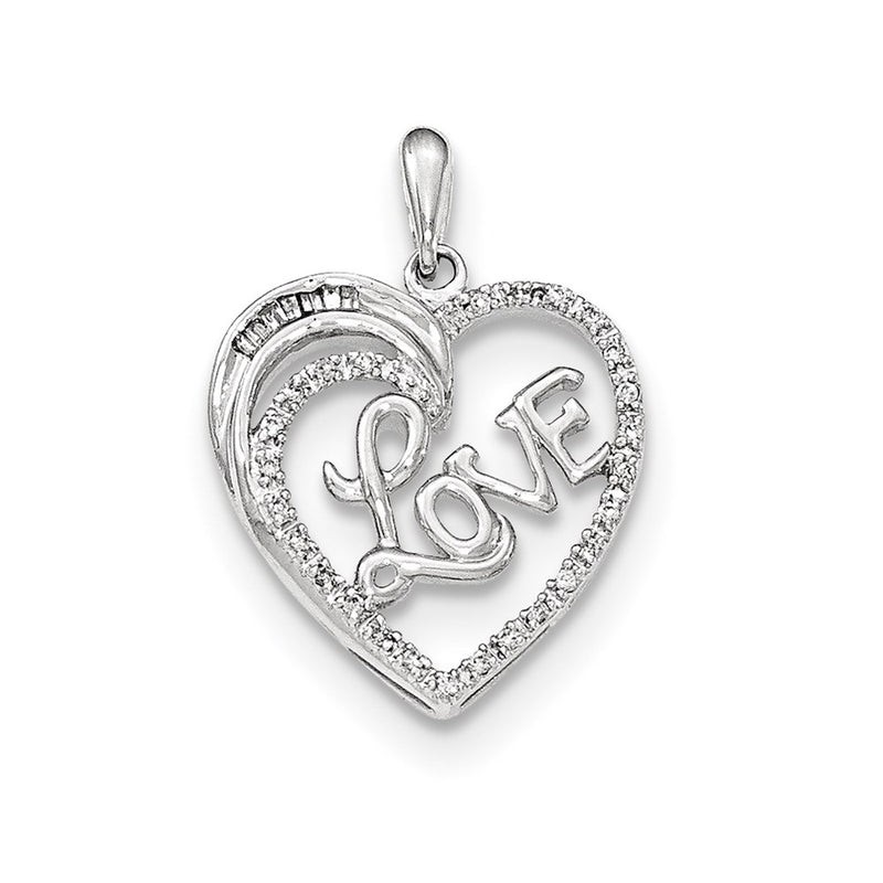 14k White Gold Diamond Heart W/ LOVE Pendant