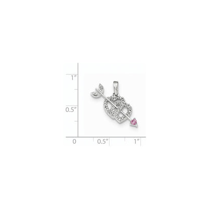 14k White Gold Real Diamond Hearts and Arrow Pendant