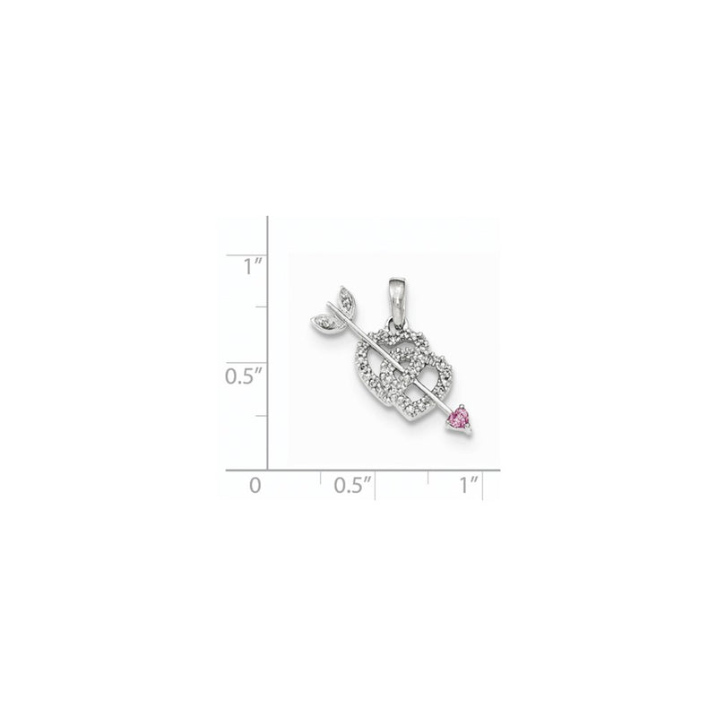 14k White Gold Real Diamond Hearts and Arrow Pendant