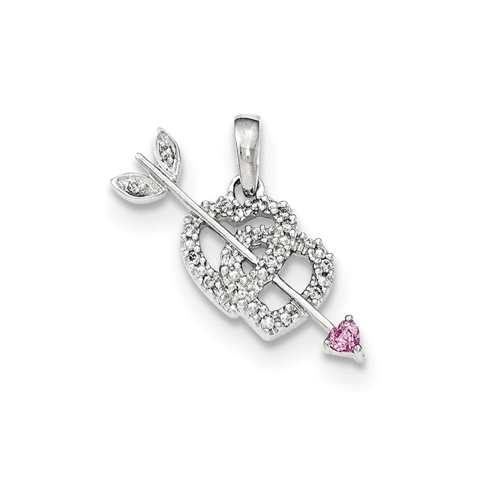 14k White Gold Real Diamond Hearts and Arrow Pendant