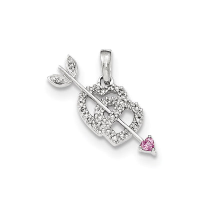 14k White Gold Real Diamond Hearts and Arrow Pendant