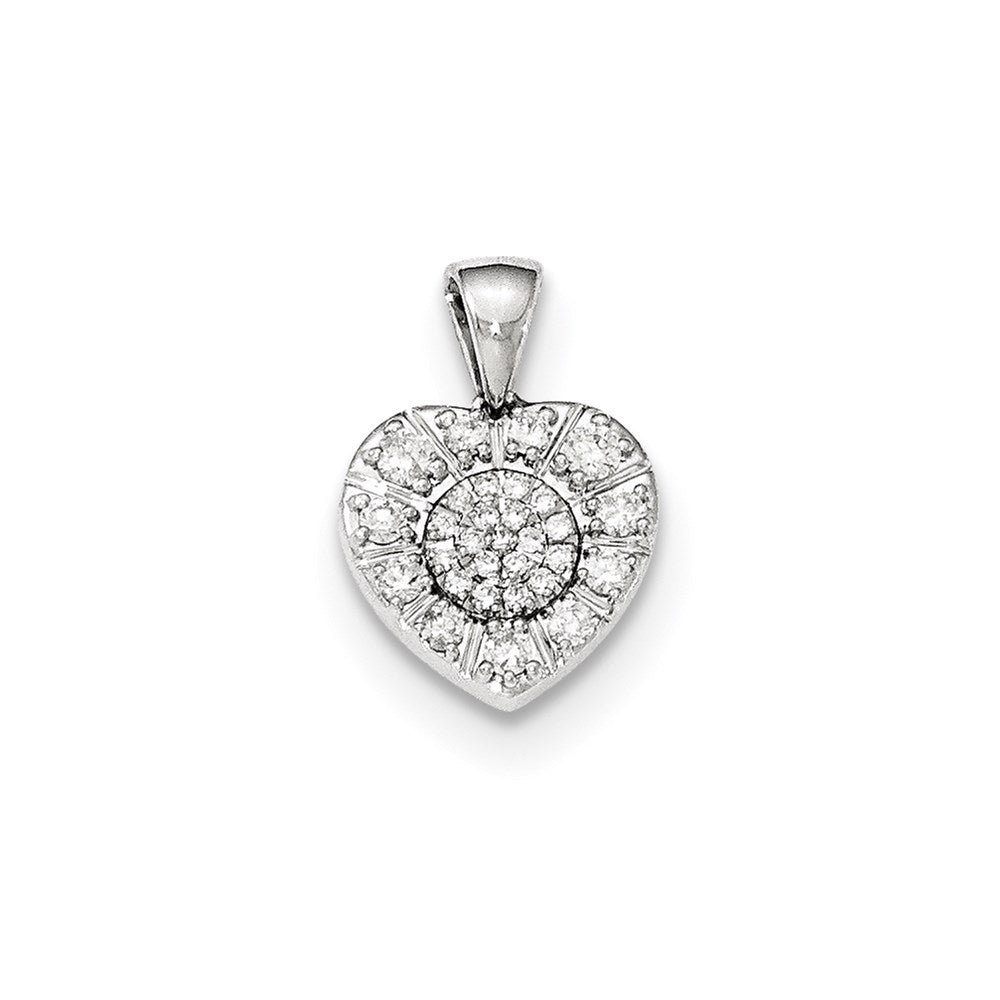 14k White Gold Real Diamond Heart Pendant
