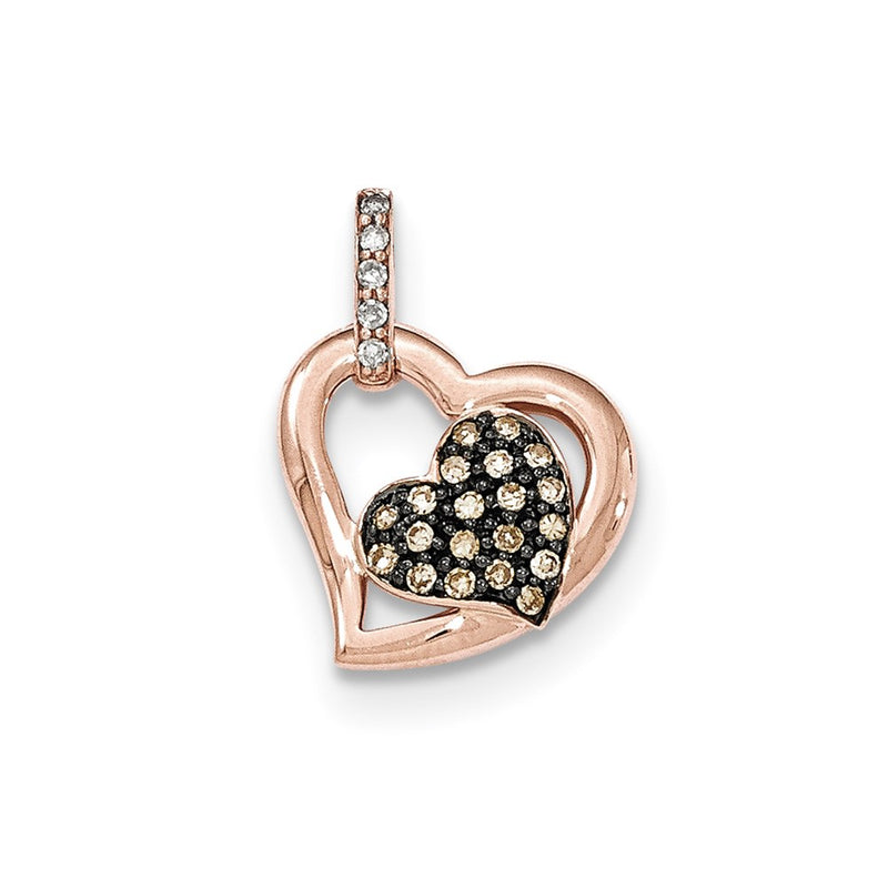 14K Rose Gold Champagne and White Diamond PavÃƒÂ© Hearts Pendant