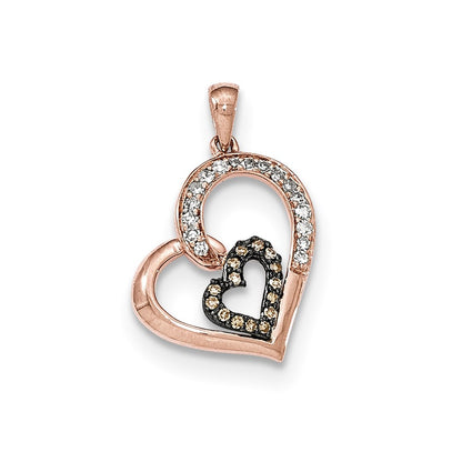 14K Rose Gold Champagne & White Real Diamond Hearts Pendant