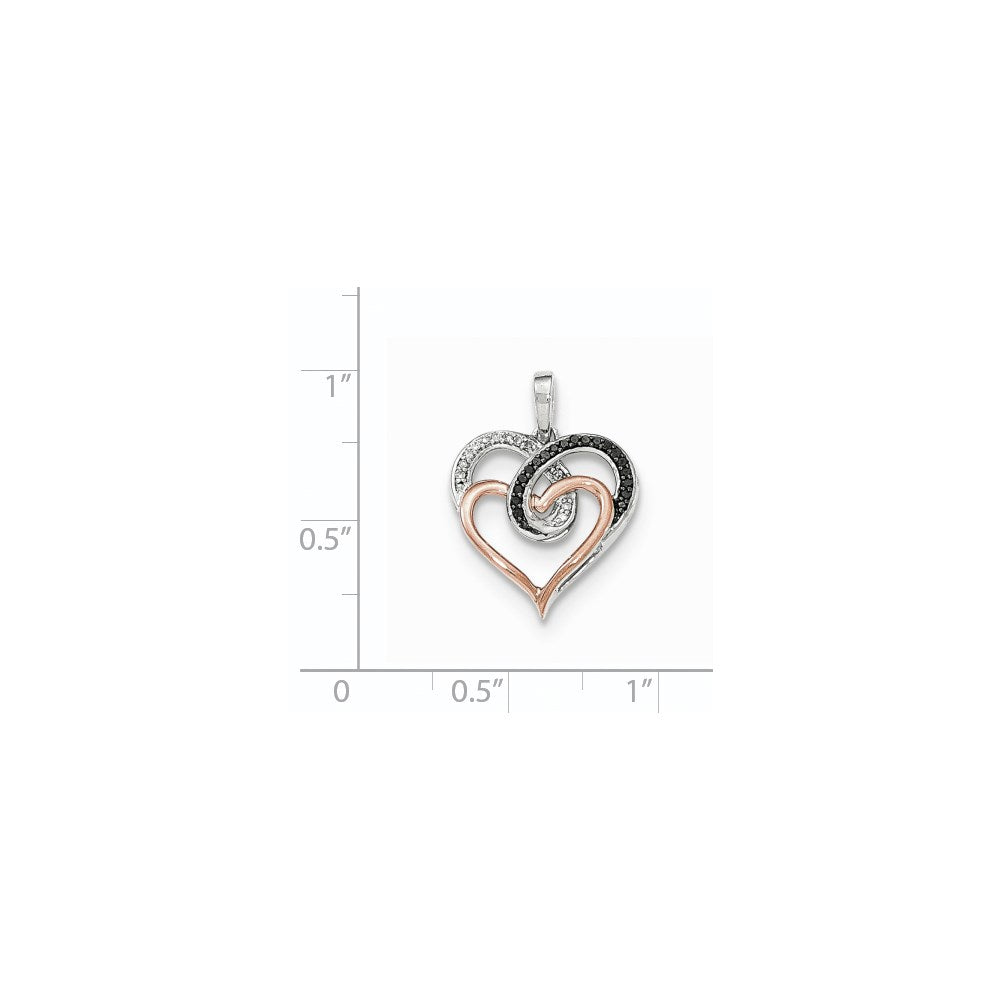 14k White & Rose Gold Polished Real Diamond/Black Real Diamond Pendant