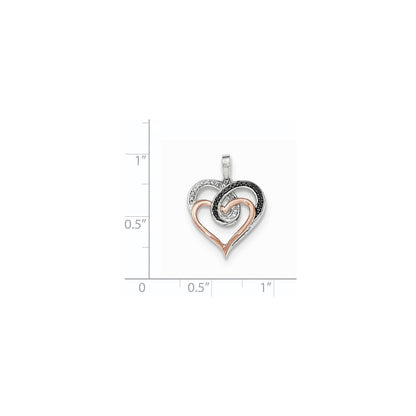 14k White & Rose Gold Polished Real Diamond/Black Real Diamond Pendant