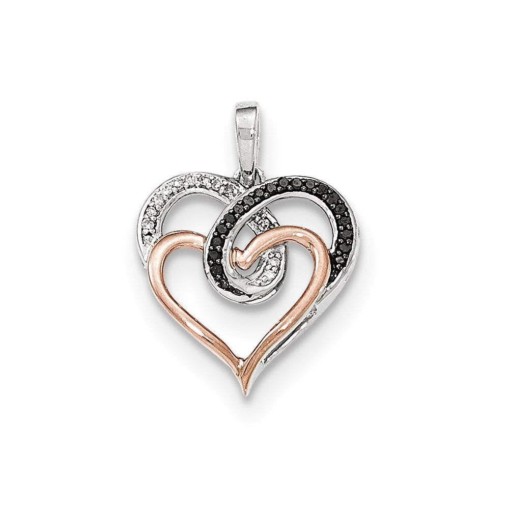 14k White & Rose Gold Polished Real Diamond/Black Real Diamond Pendant