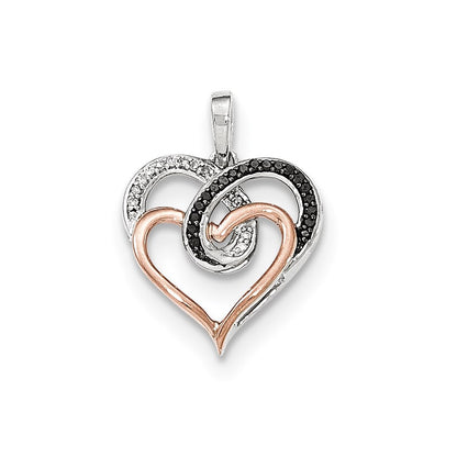 14k White & Rose Gold Polished Real Diamond/Black Real Diamond Pendant