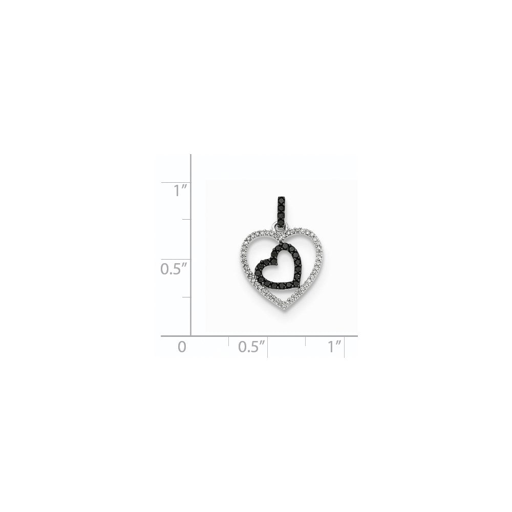 14k White Gold Polished Diamond and Black Diamond Hearts Pendant