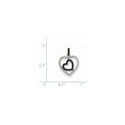 14k White Gold Polished Diamond and Black Diamond Hearts Pendant