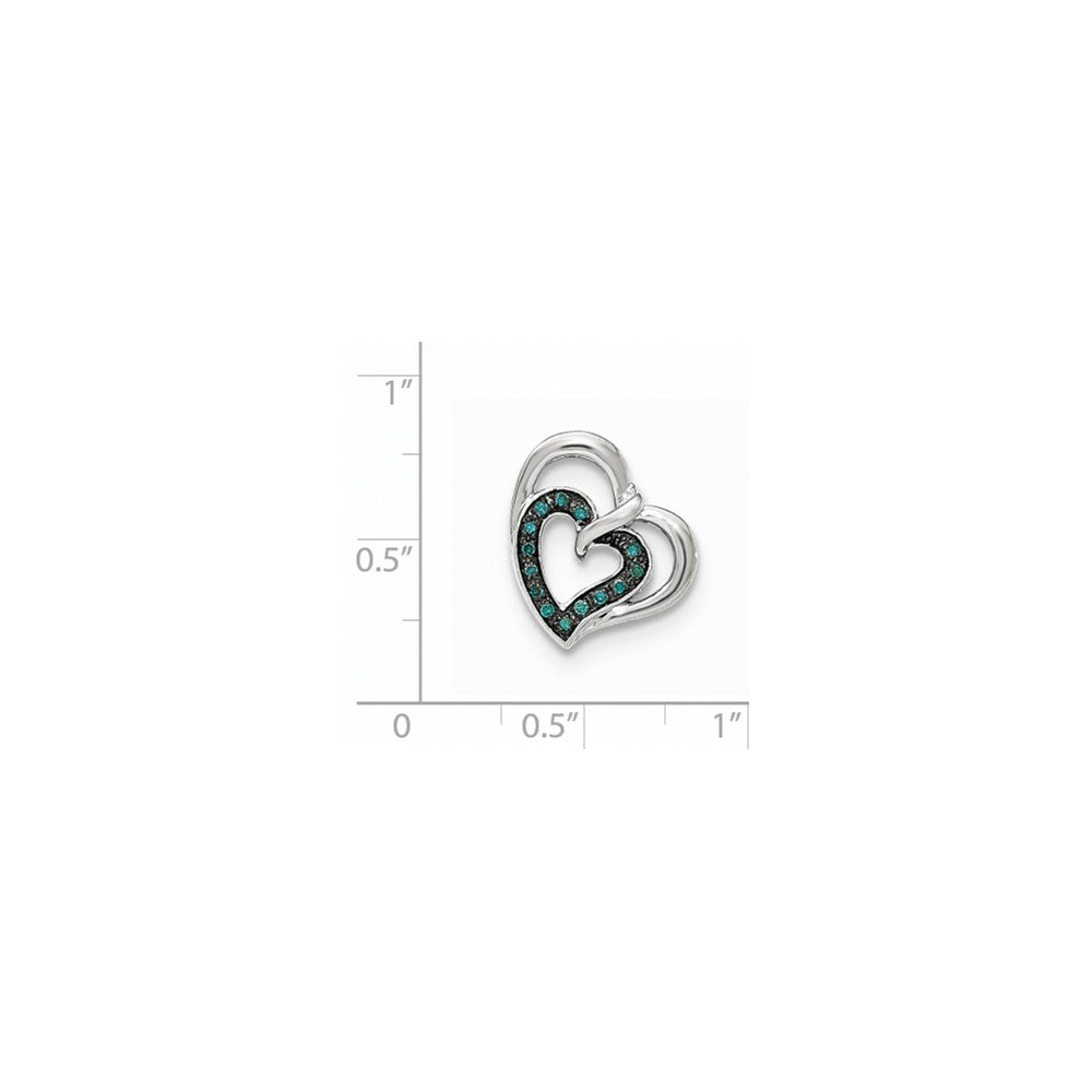 14k White Gold Blue & Red Diamond Reversible Heart Slide