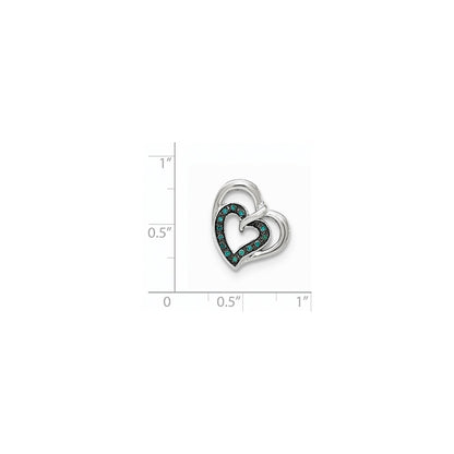14k White Gold Blue & Red Diamond Reversible Heart Slide