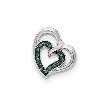 14k White Gold Blue & Red Diamond Reversible Heart Slide
