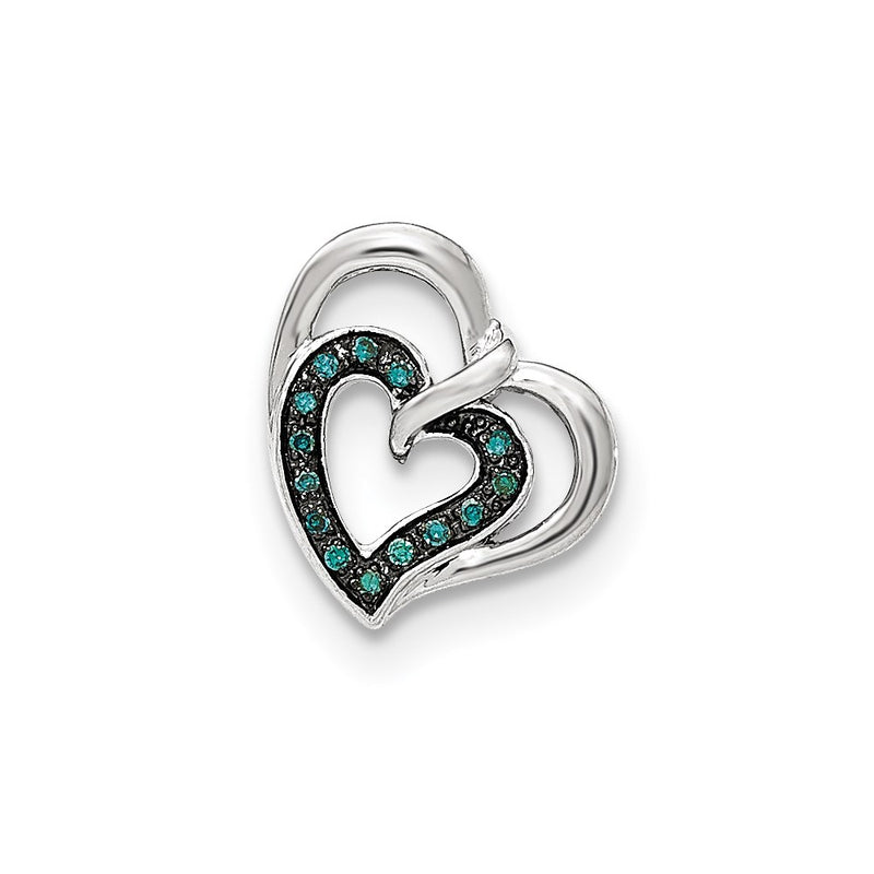 14k White Gold Blue & Red Diamond Reversible Heart Slide