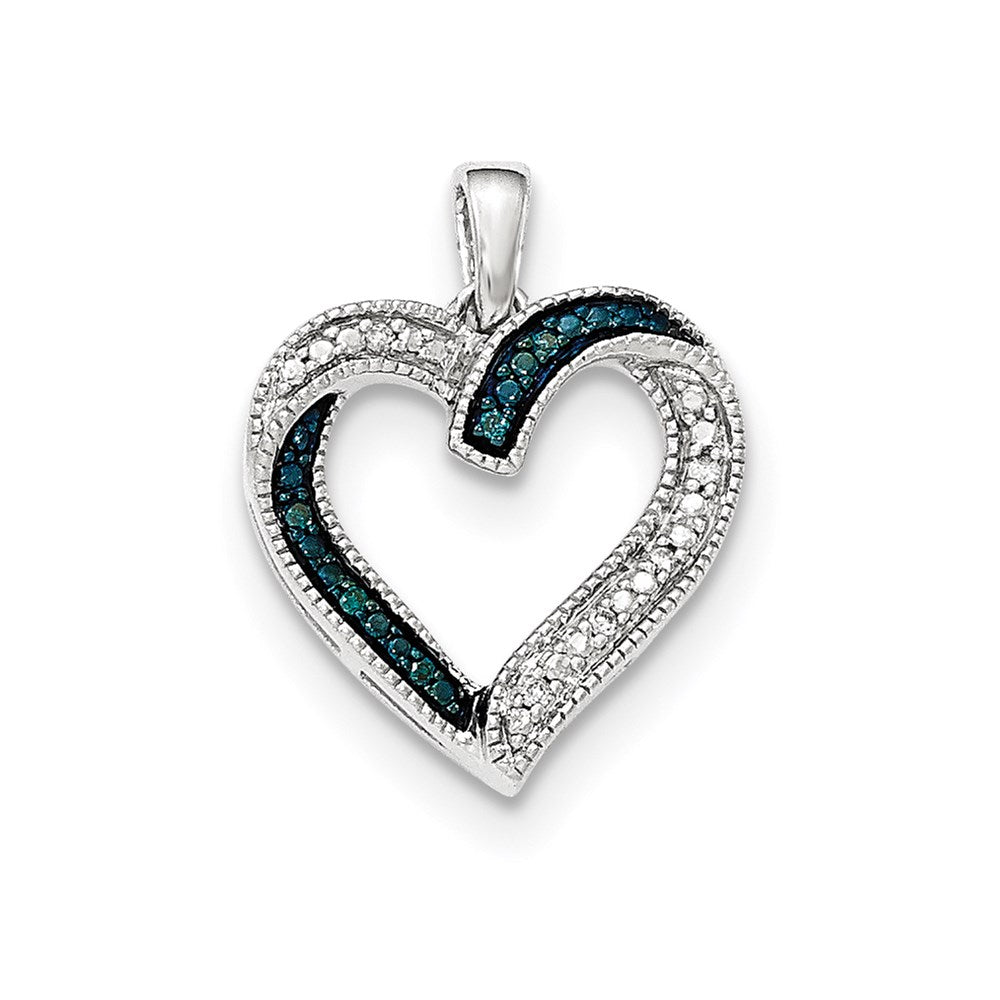 14k White Gold Blue & White Diamond Heart Pendant