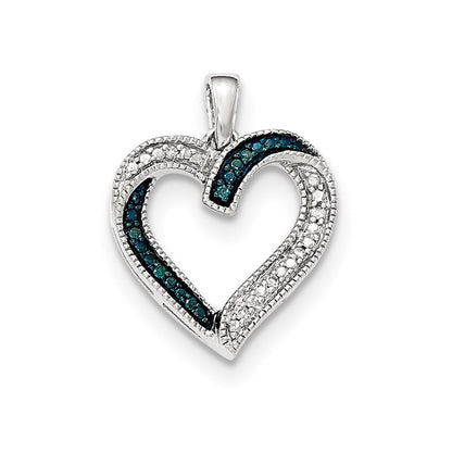 14k White Gold Blue & White Diamond Heart Pendant