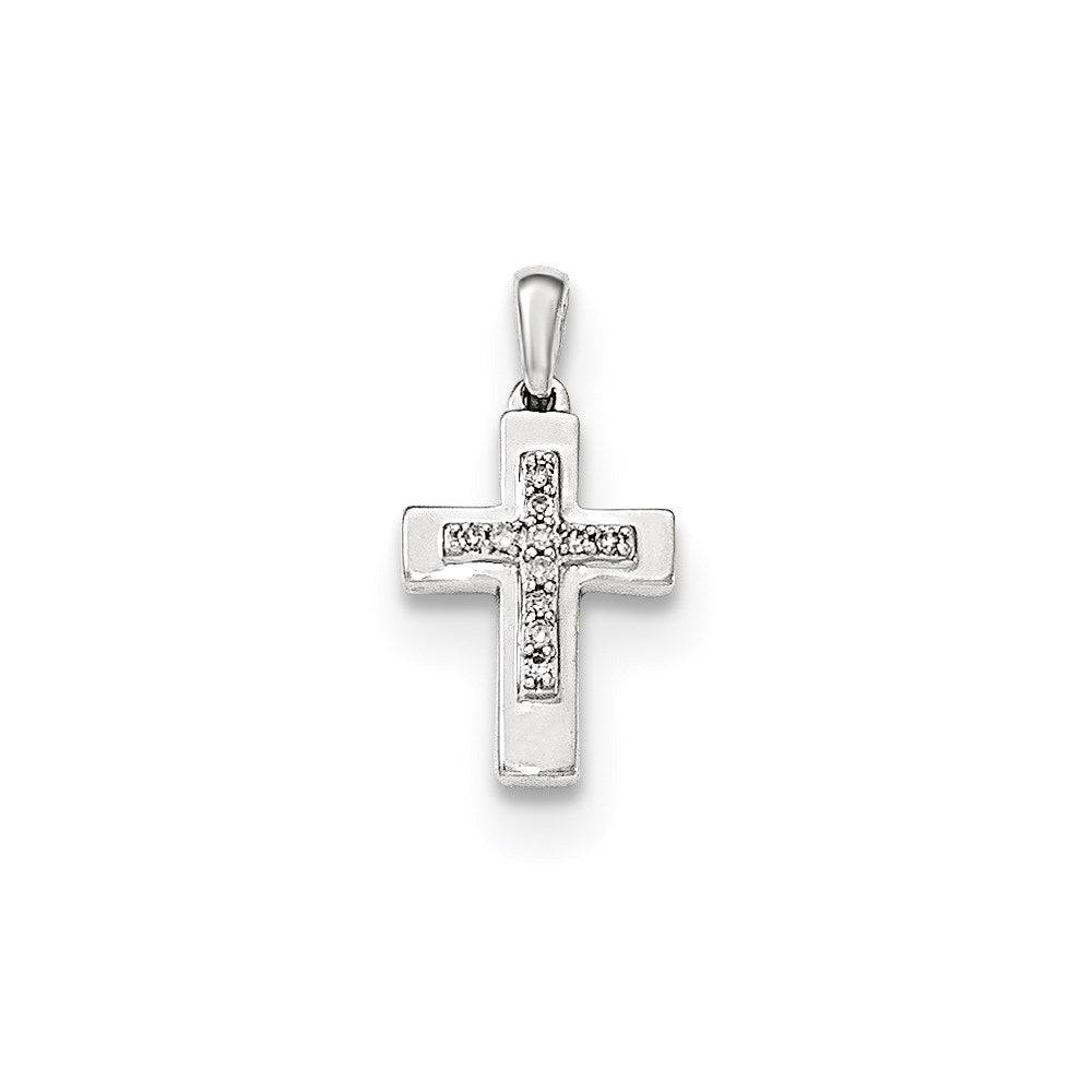14k White Gold Real Diamond Cross Pendant