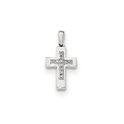14k White Gold Real Diamond Cross Pendant