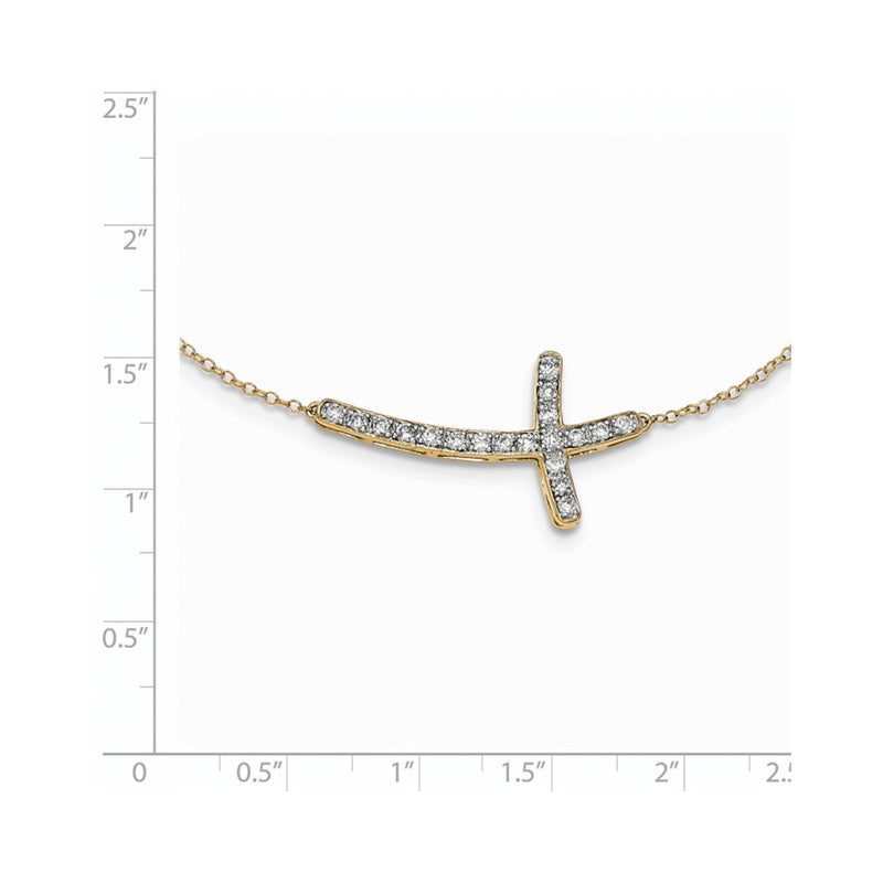 14K Yellow Gold Real Diamond Sideways Cross 18in Necklace