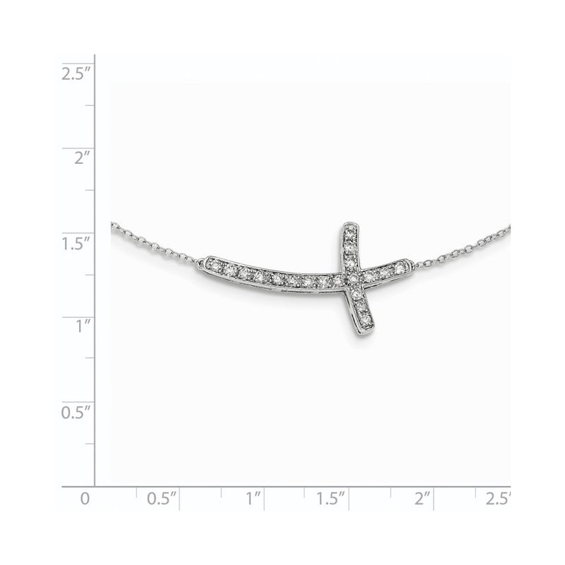 14K White Gold Real Diamond Sideways Cross 18in Necklace