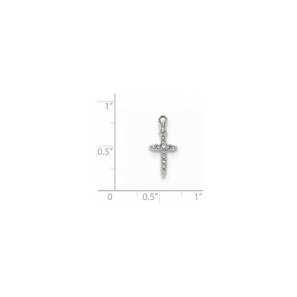 14K White Gold Polished Real Diamond Cross Pendant