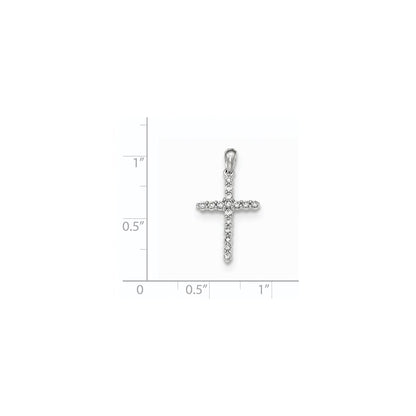 14K White Gold Polished Real Diamond Cross Pendant
