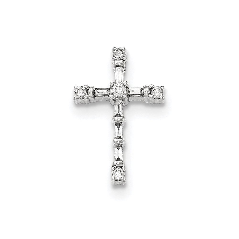 14k White Gold Real Diamond Cross Chain Slide Pendant