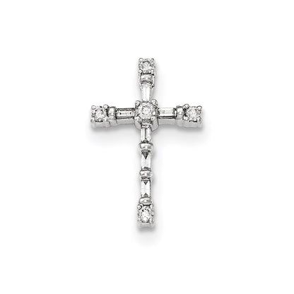 14k White Gold Real Diamond Cross Chain Slide Pendant