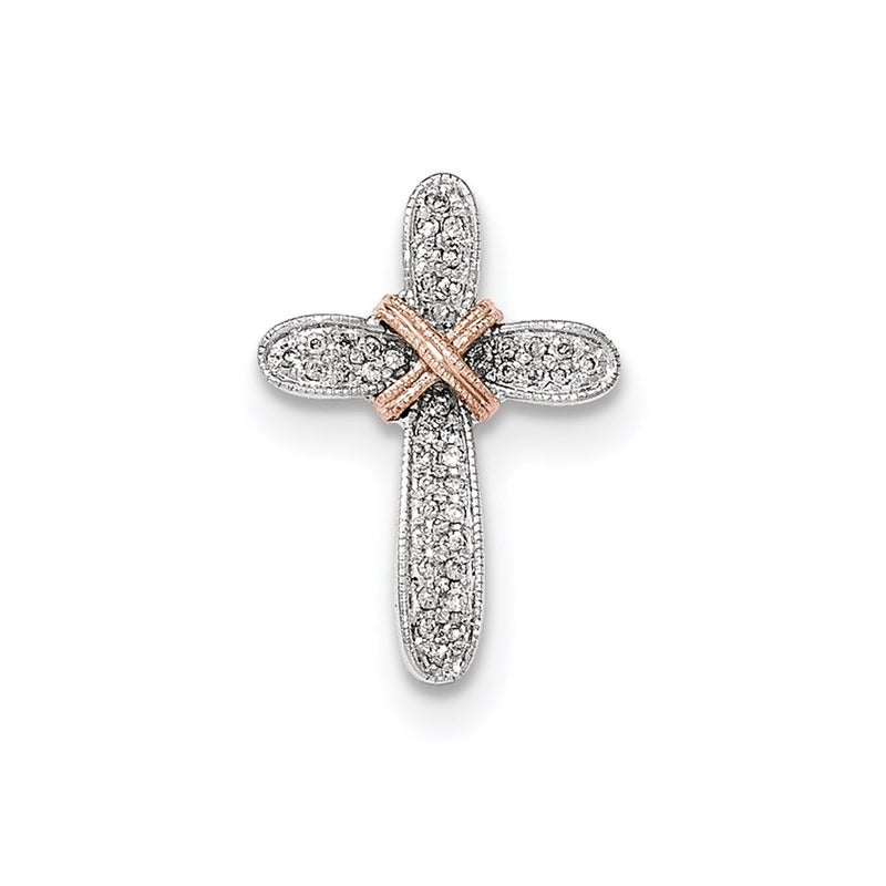 14K White Gold W/ Rose Gold Plating Real Diamond Cross Pendant
