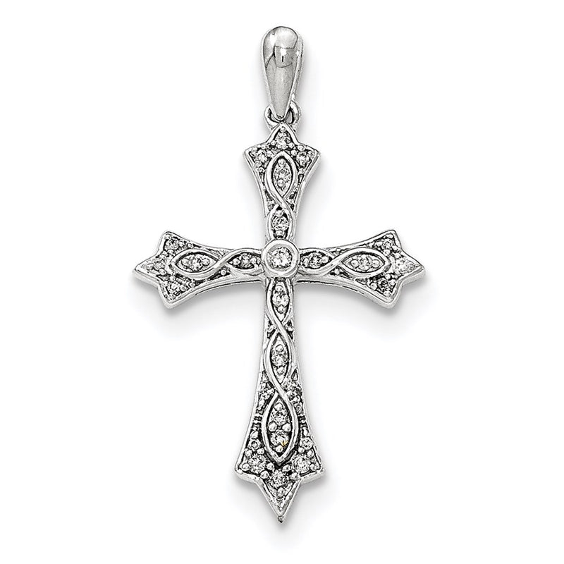14K White Gold Real Diamond Cross Pendant