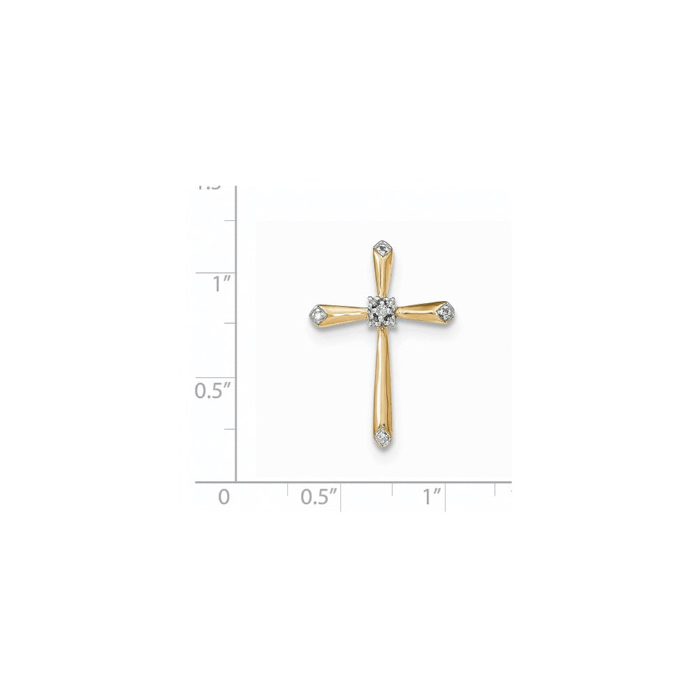 14k Yellow Gold Real Diamond w/Rhodium Accent Cross Pendant