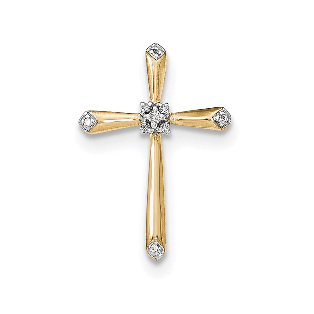 14k Yellow Gold Real Diamond w/Rhodium Accent Cross Pendant