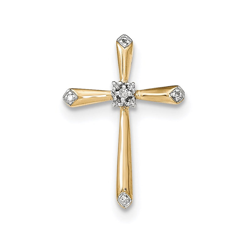14k Yellow Gold Real Diamond w/Rhodium Accent Cross Pendant