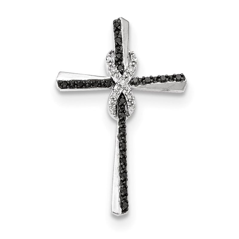 14k White Gold Black and White Real Diamond Infinity Cross Chain Slide
