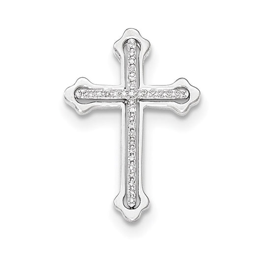 14k White Gold Polished Real Diamond Cross Chain Slide Pendant