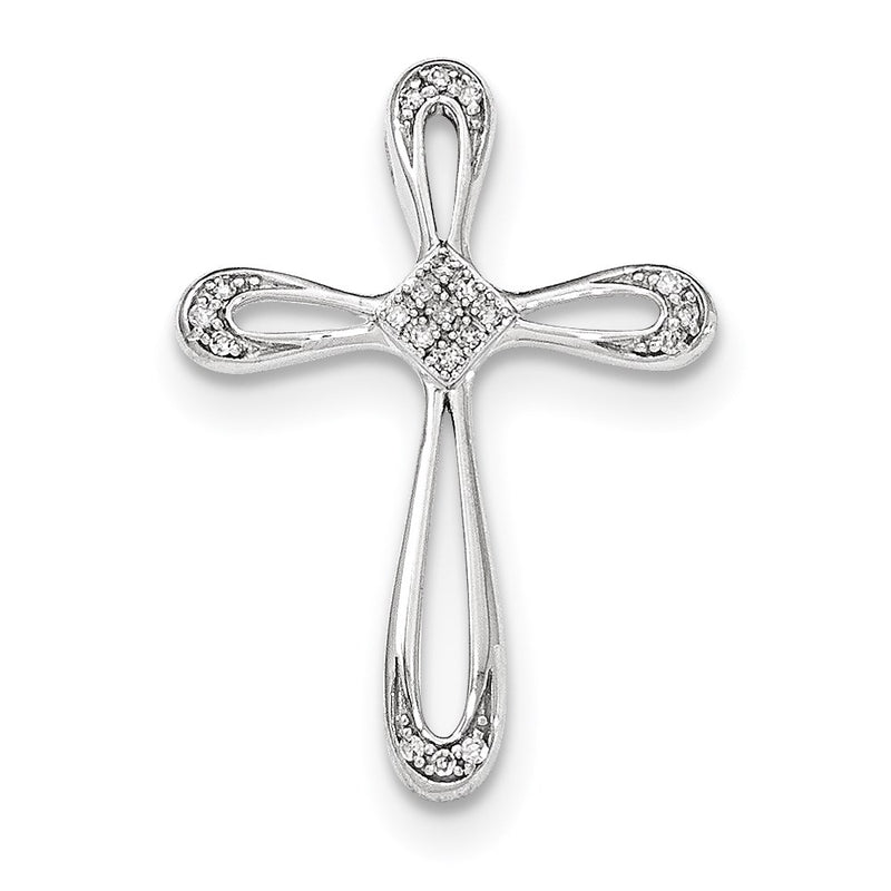 14k White Gold Diamond Open Cross Chain Slide