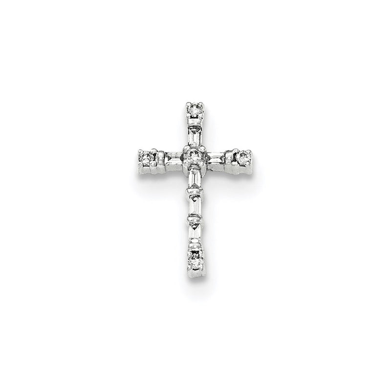 14k White Gold Polished Real Diamond Small Cross Chain Slide Pendant
