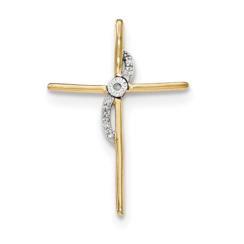 14K Yellow Gold Real Diamond Cross Chain Slide