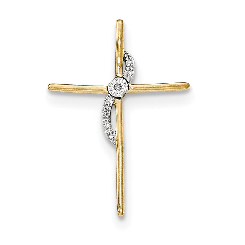 14K Yellow Gold Real Diamond Cross Chain Slide