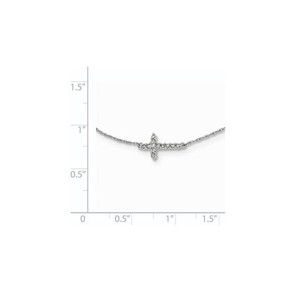 14K White Gold Real Diamond Cross 18in Necklace