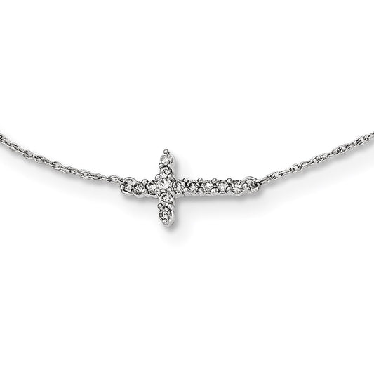 14K White Gold Real Diamond Cross 18in Necklace