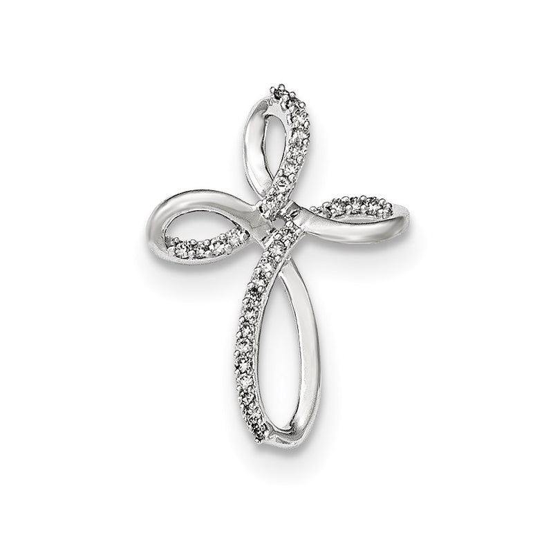 14K White Gold Real Diamond Cross Pendant