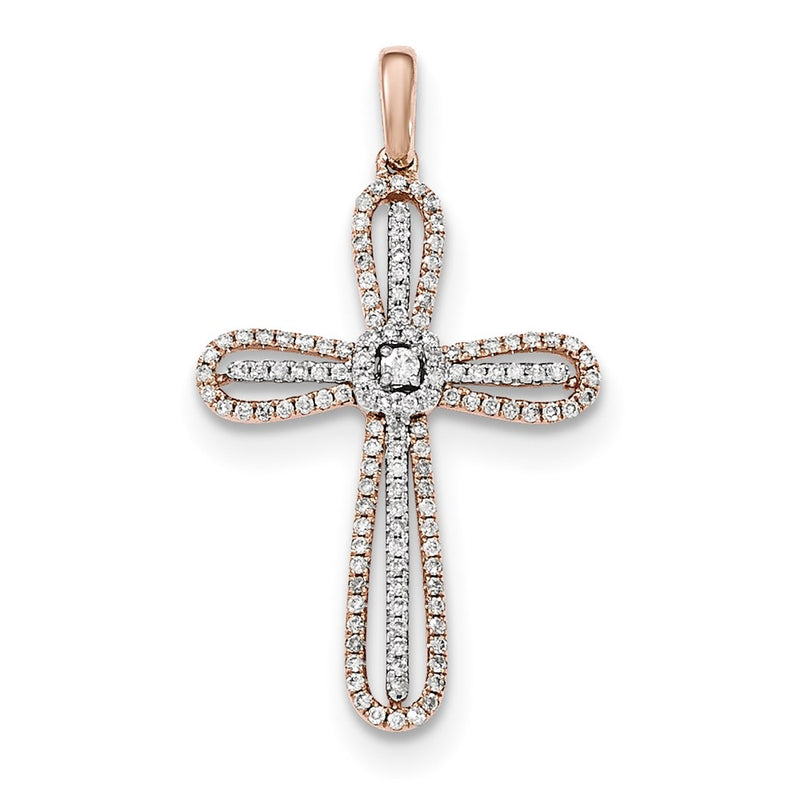 14k White & Rose Gold Real Diamond Cross Pendant