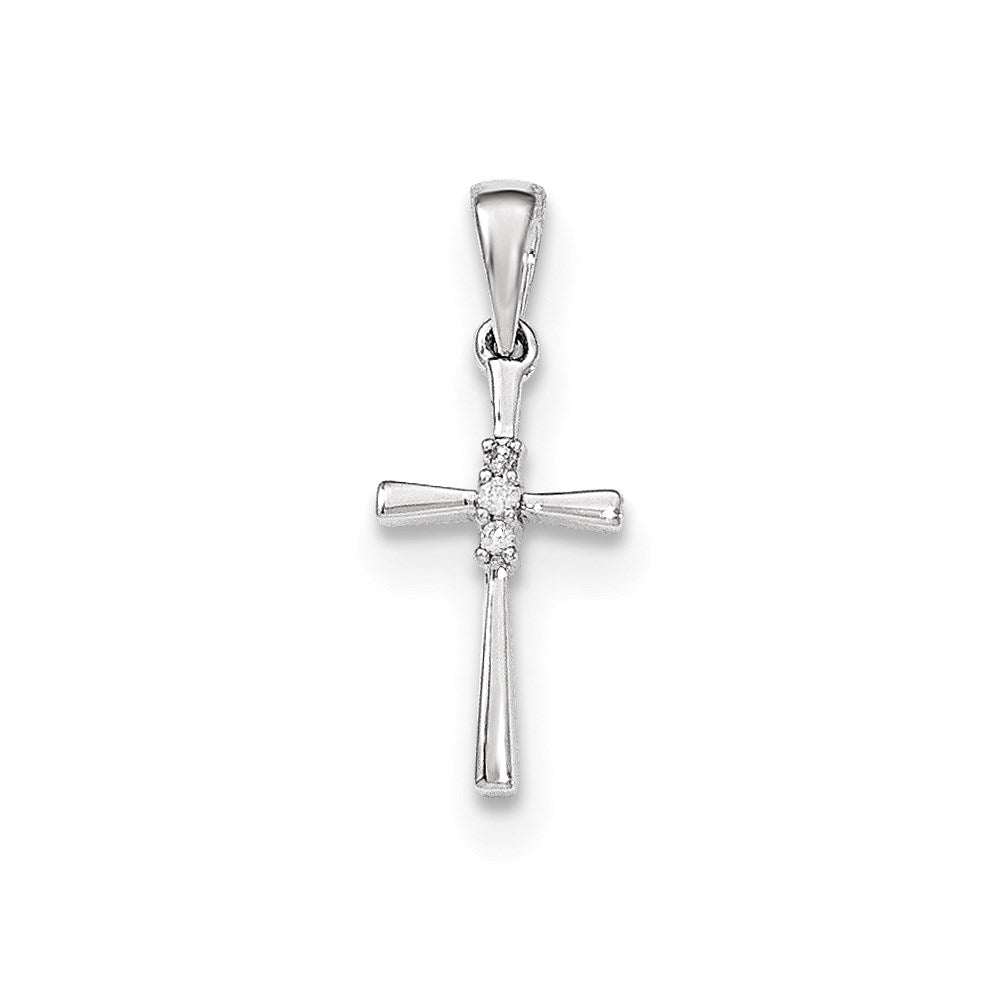 14K White Gold Real Diamond Cross Pendant