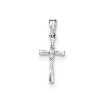 14K White Gold Real Diamond Cross Pendant