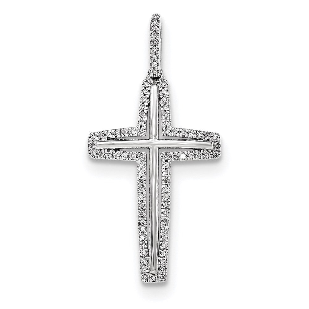 14k White Gold Real Diamond Cross Pendant
