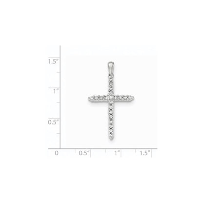 14K White Gold Polished Real Diamond Cross Pendant