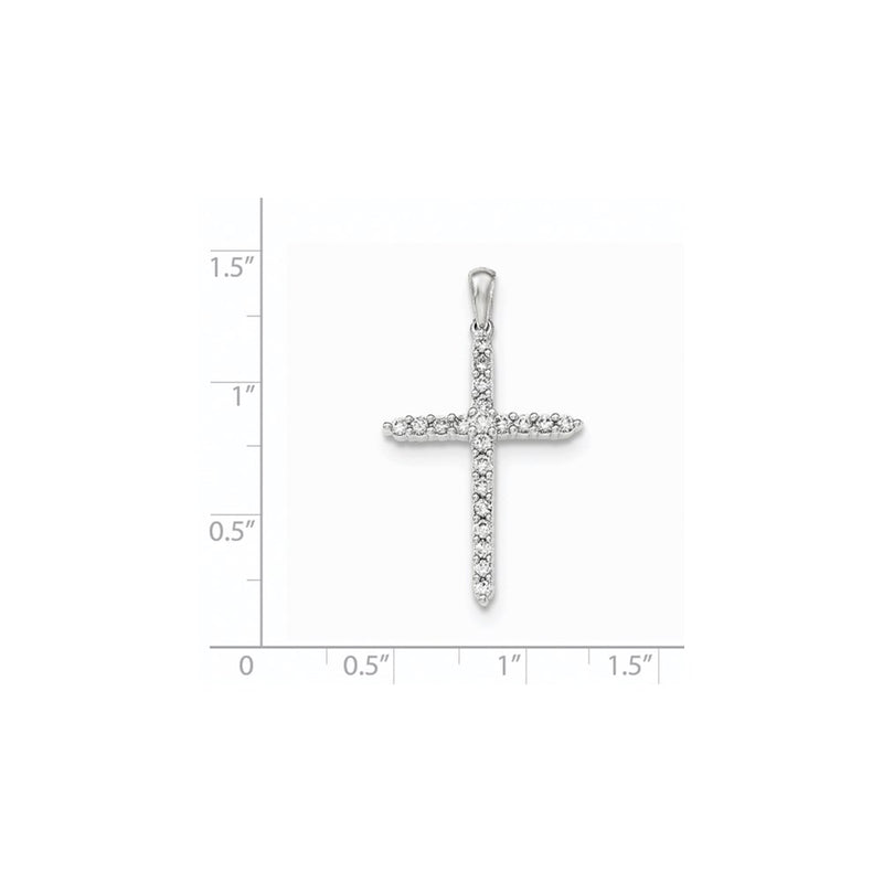 14K White Gold Polished Real Diamond Cross Pendant