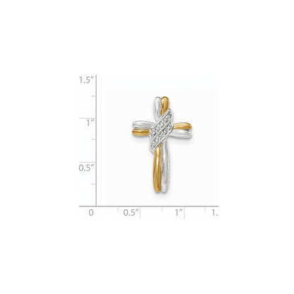 14k Yellow Gold Real Diamond w/Rhodium Accents Cross Pendant